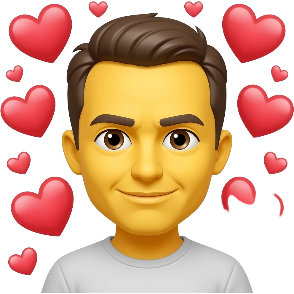 yellow emoji mad with hearts around emoji