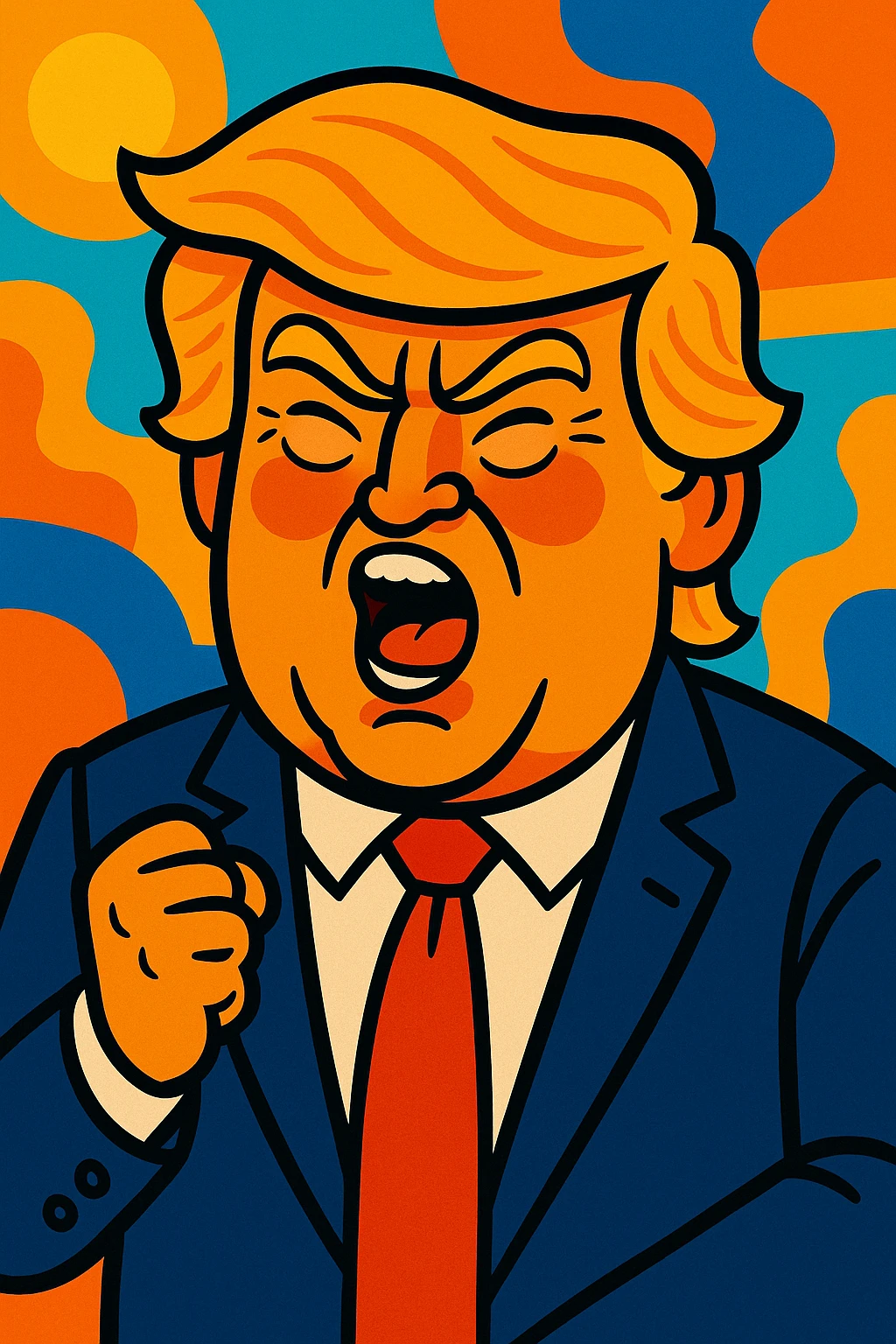 Donald Trump as a cartoon character, vibrant and expressive emoji