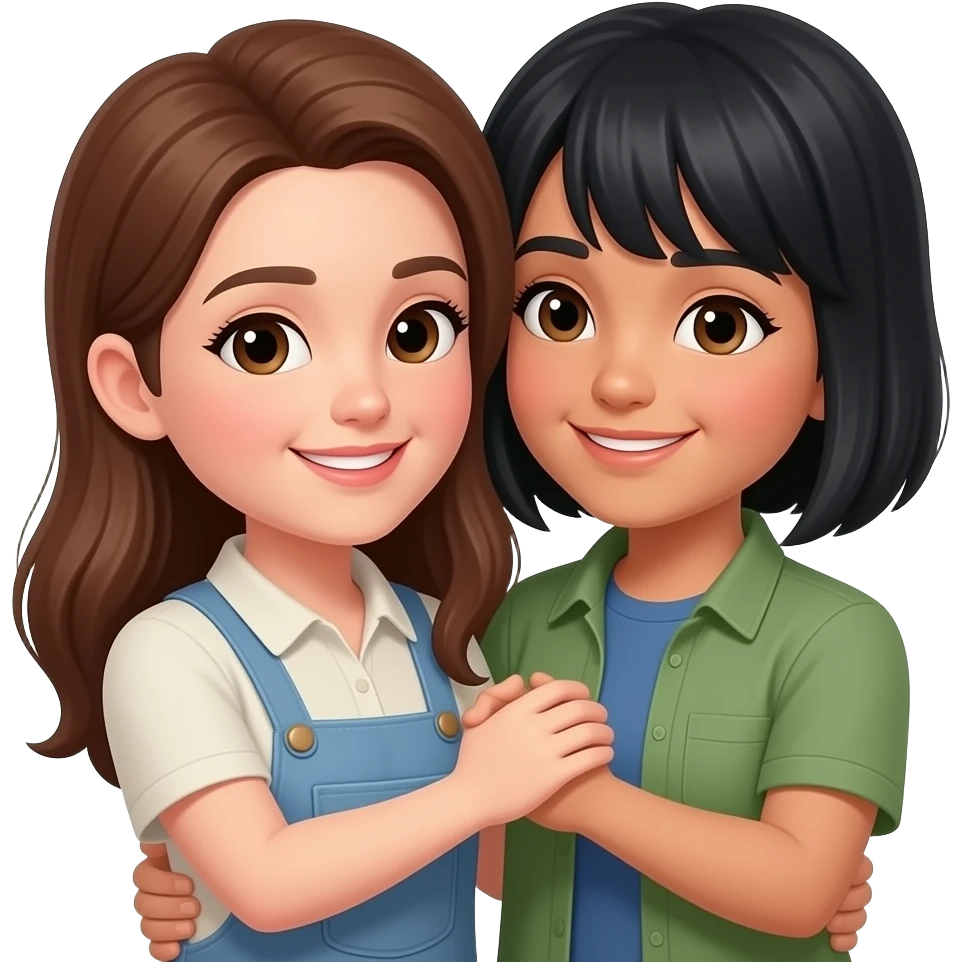 Braune und schwarze haare umarmen sich oder halten händchen emoji