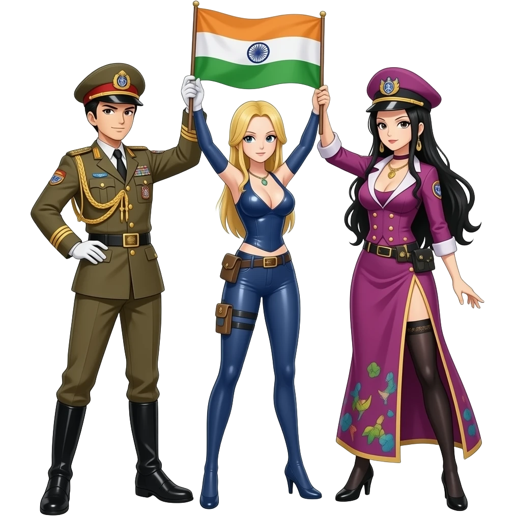 Nami Nico Robin boa Hancock from One piece all three female military general has hoisted the Indian flag in Siachen glacier emoji