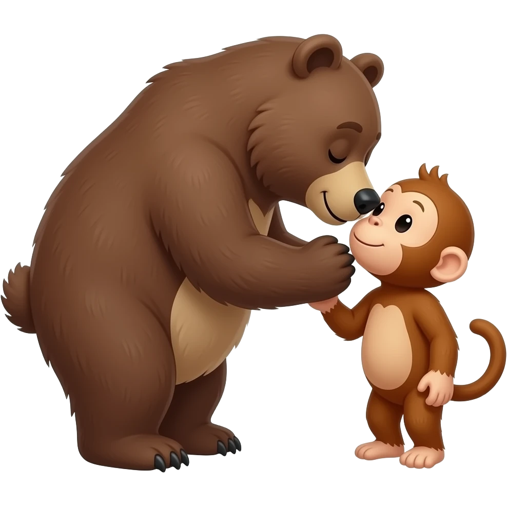 A big bear kissing a tiny monkey emoji