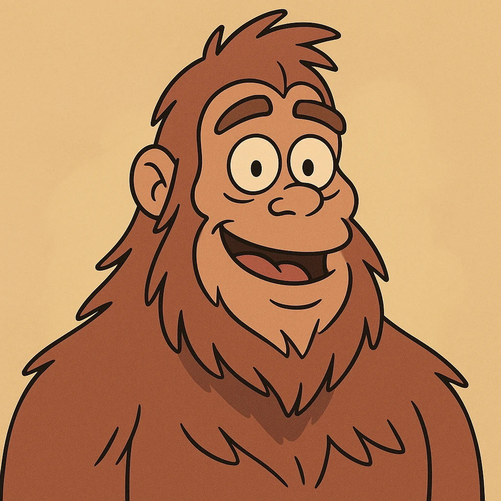 bigfoot head, cartoon, soft gradient fur, expressive face emoji