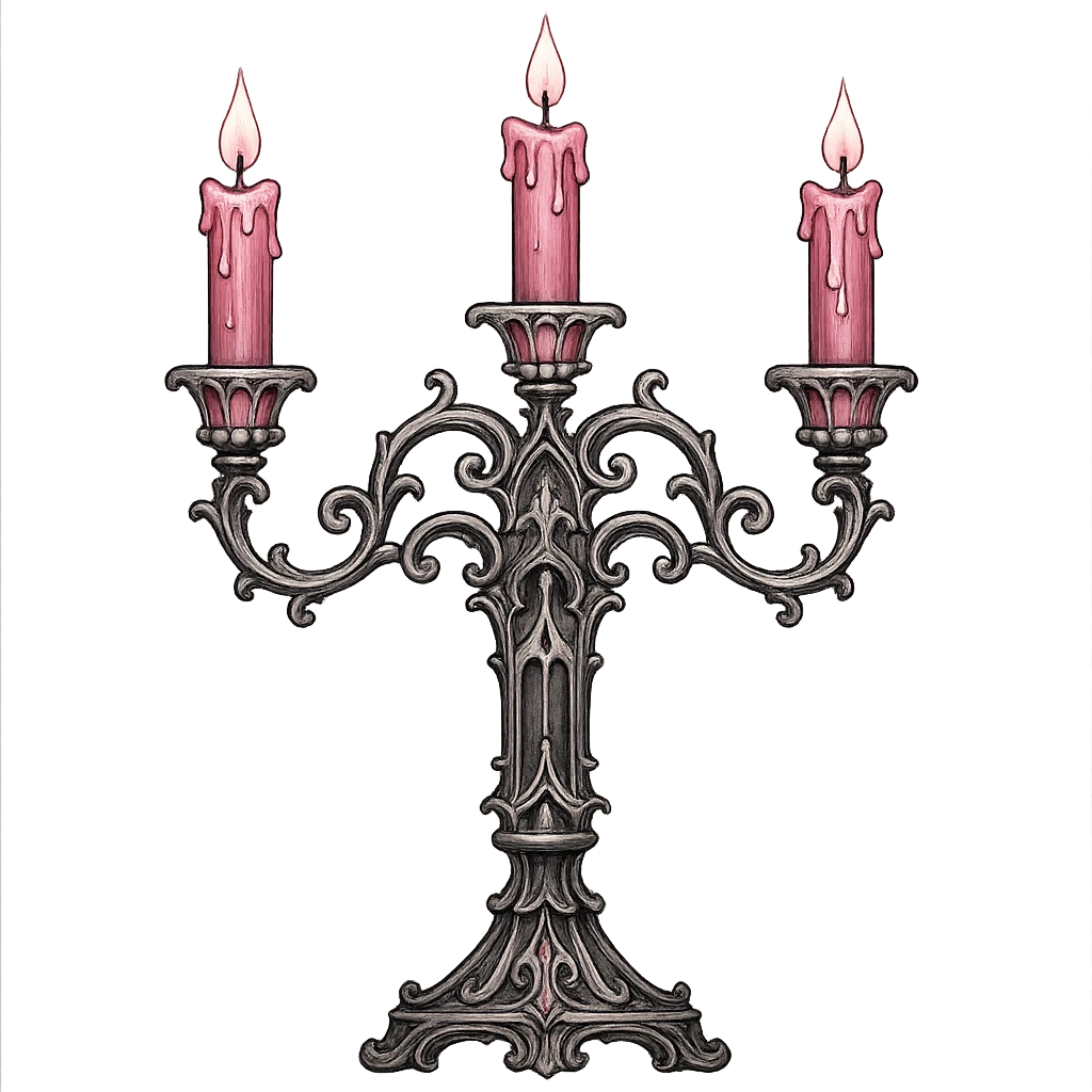gothic candelabra, pink and silver, intricate and stylish, no background emoji
