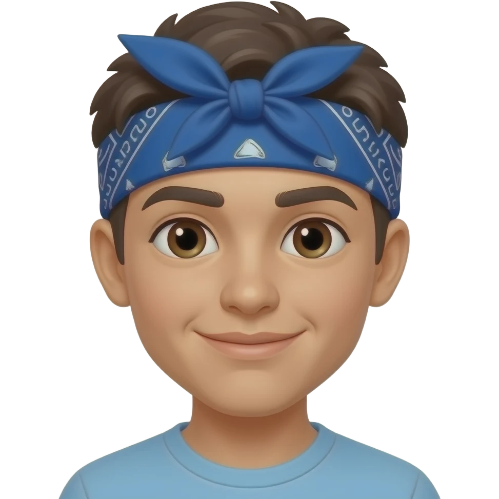 Blue bandana in his forehead, only head do not include the neck and make it more light brown skin. A highschooler emoji