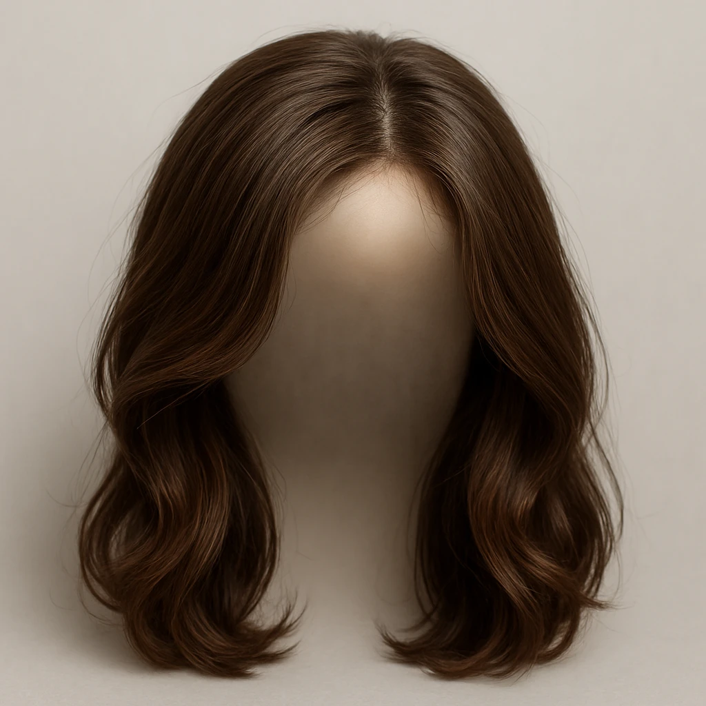a realistic brown wig with detailed hair texture emoji