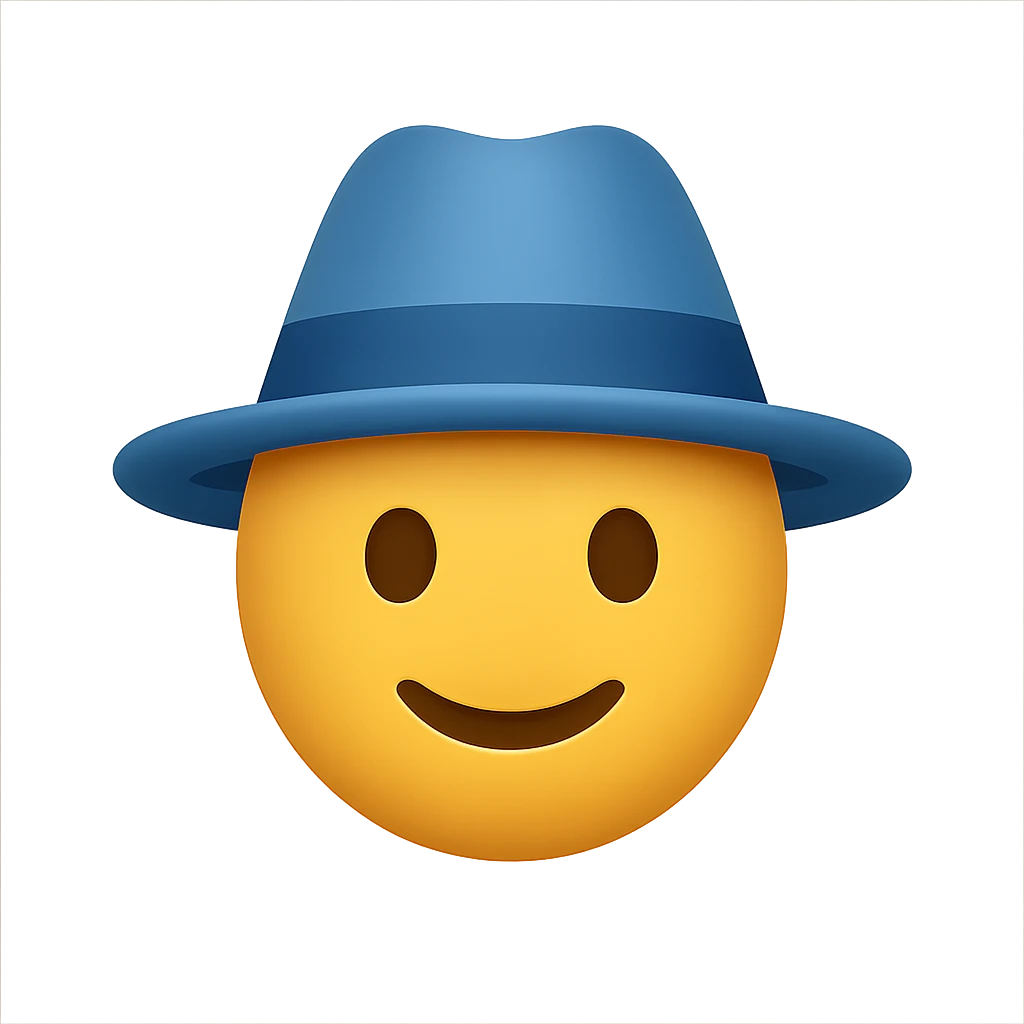 emoji head in blue panama hat emoji