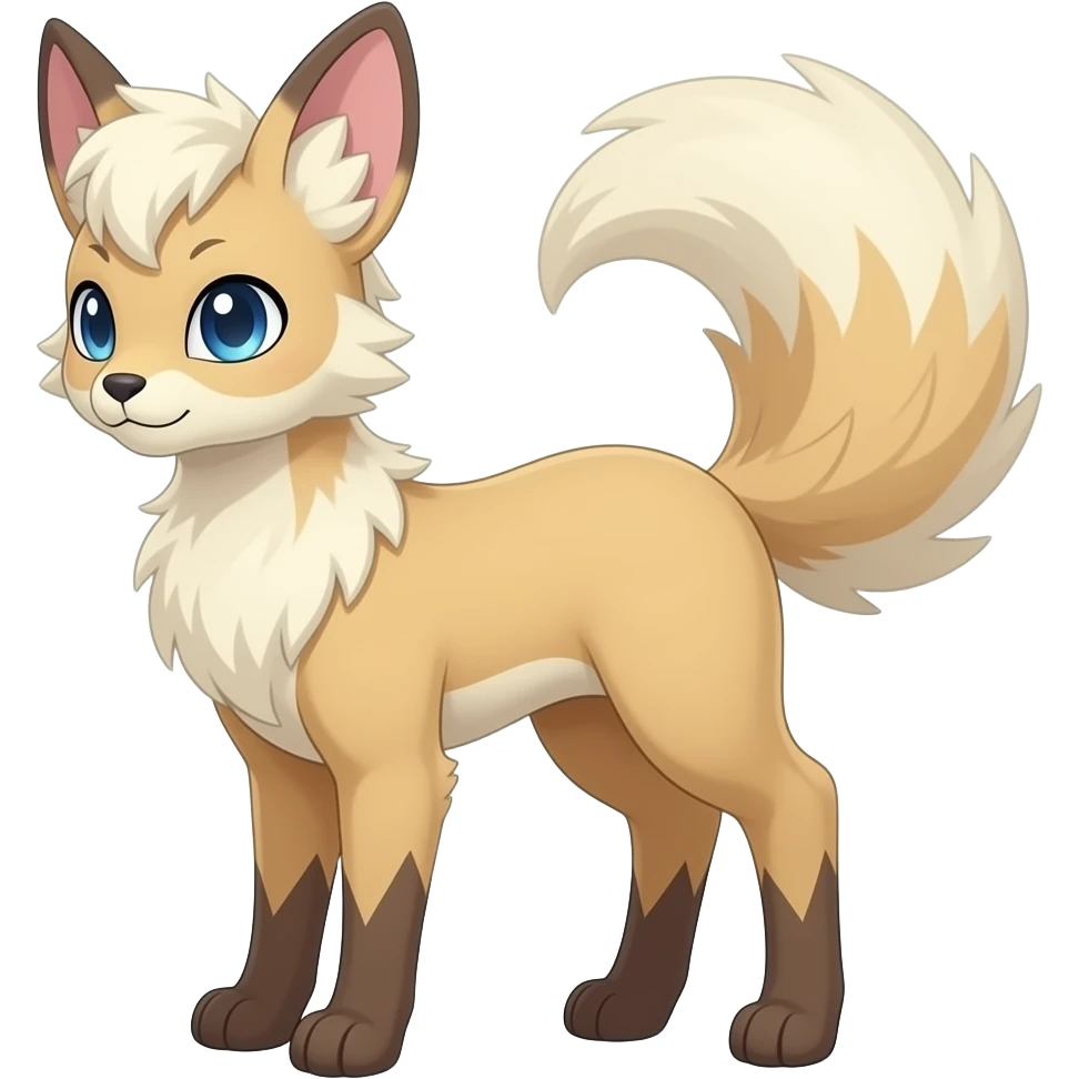Ponyta-Leafeon-Vaporeon-Furret-Buneary-Jackalope-fusion-hybrid-animal-creature with tufted ears, tufted tail emoji