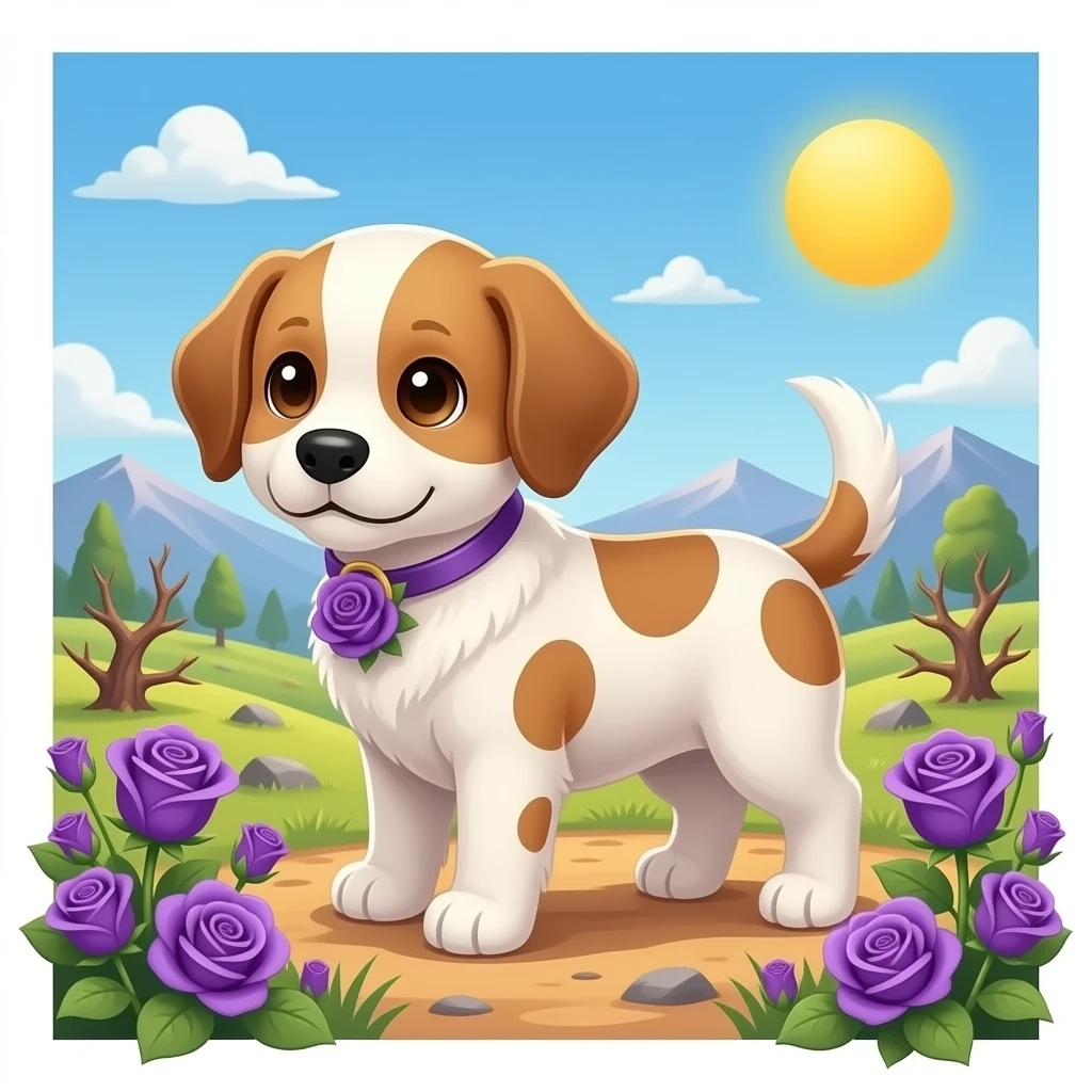 Out line of Cute puppies with purple roses and valley of thorns emoji