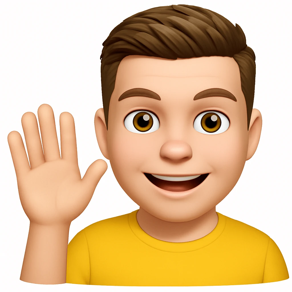 Based on these photos, make an emoji with facial features preserved, man say hello emoji