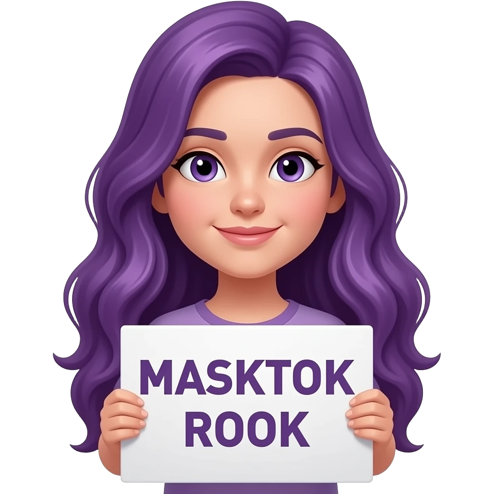 girl with long purple hair with a MASKTOK ROOK sign emoji