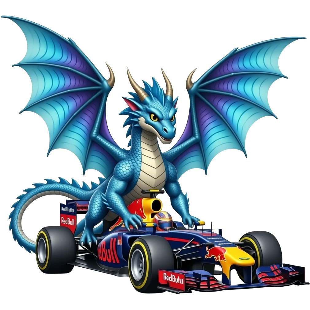 Blue dragon driving Red Bull formula 1 car emoji