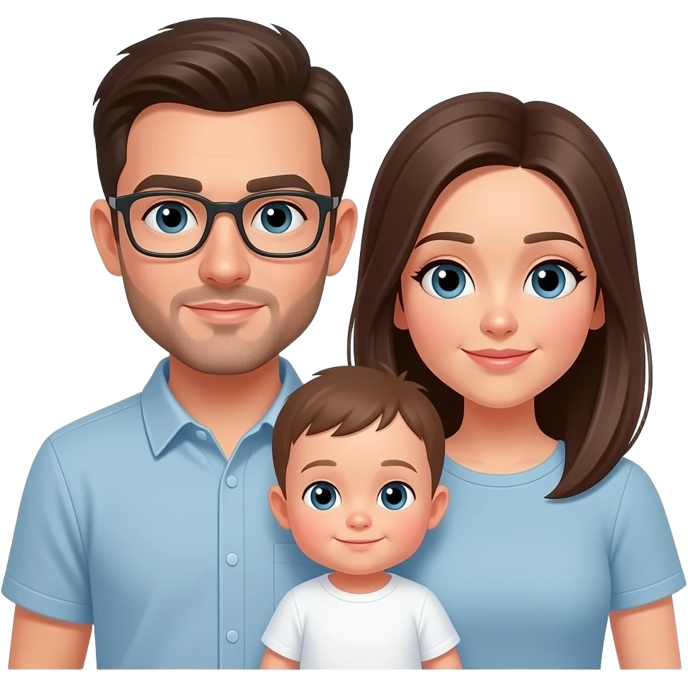 Sad family of three. Father, mother, and baby boy. emoji