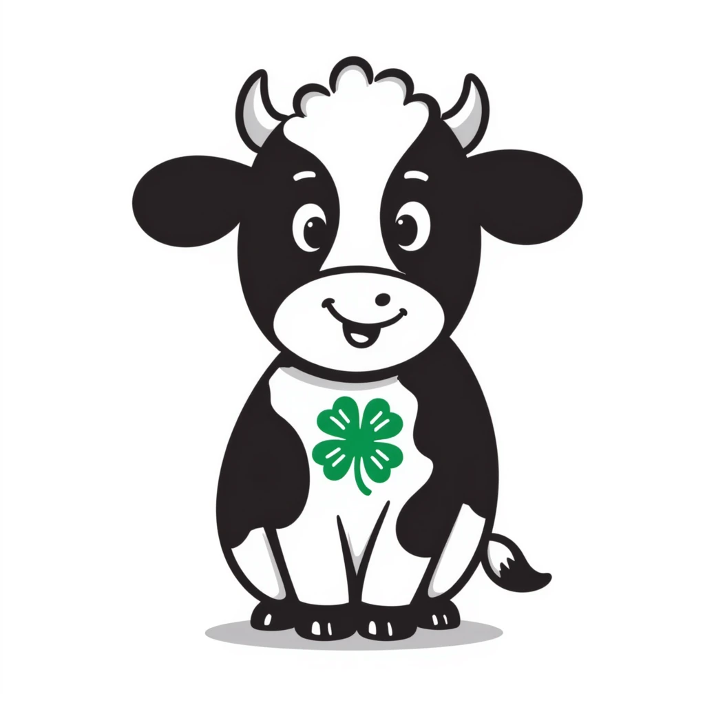 hand drawn doodle style 4-H black show steer with a green 4-H clover badge emoji