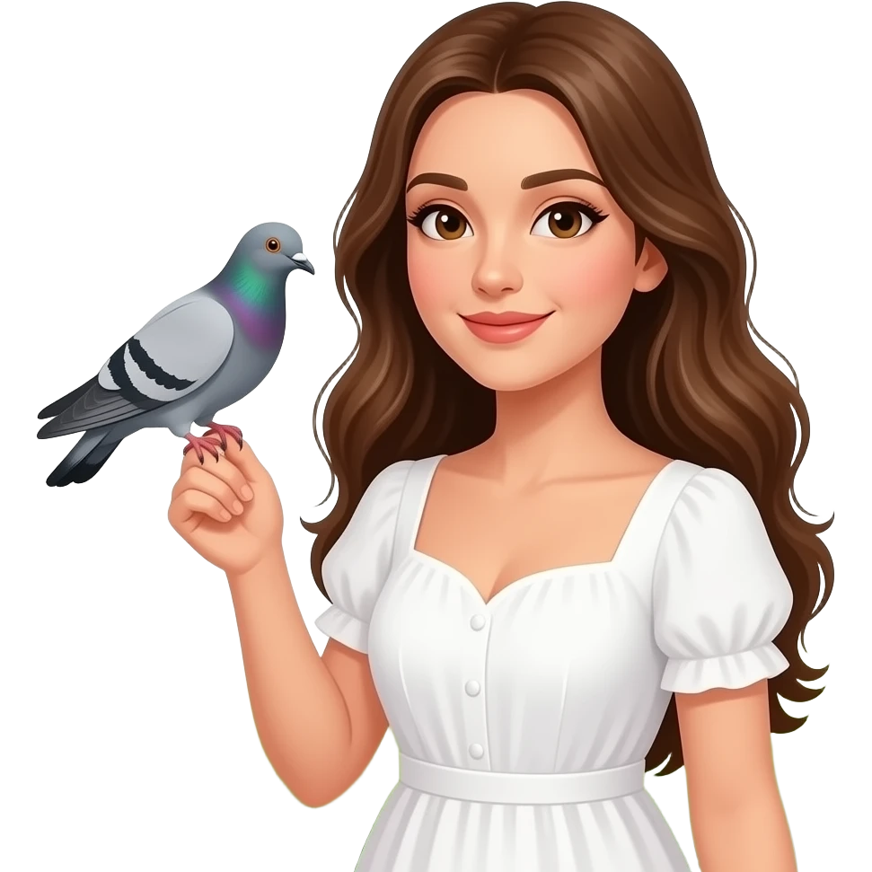 Women long haired with her pet dove emoji