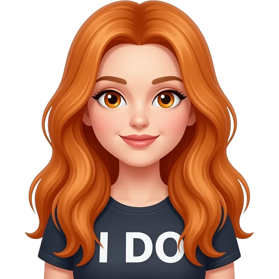 sexy girl with overlong ginger hair and ginger eyes a top with I DO written on it emoji