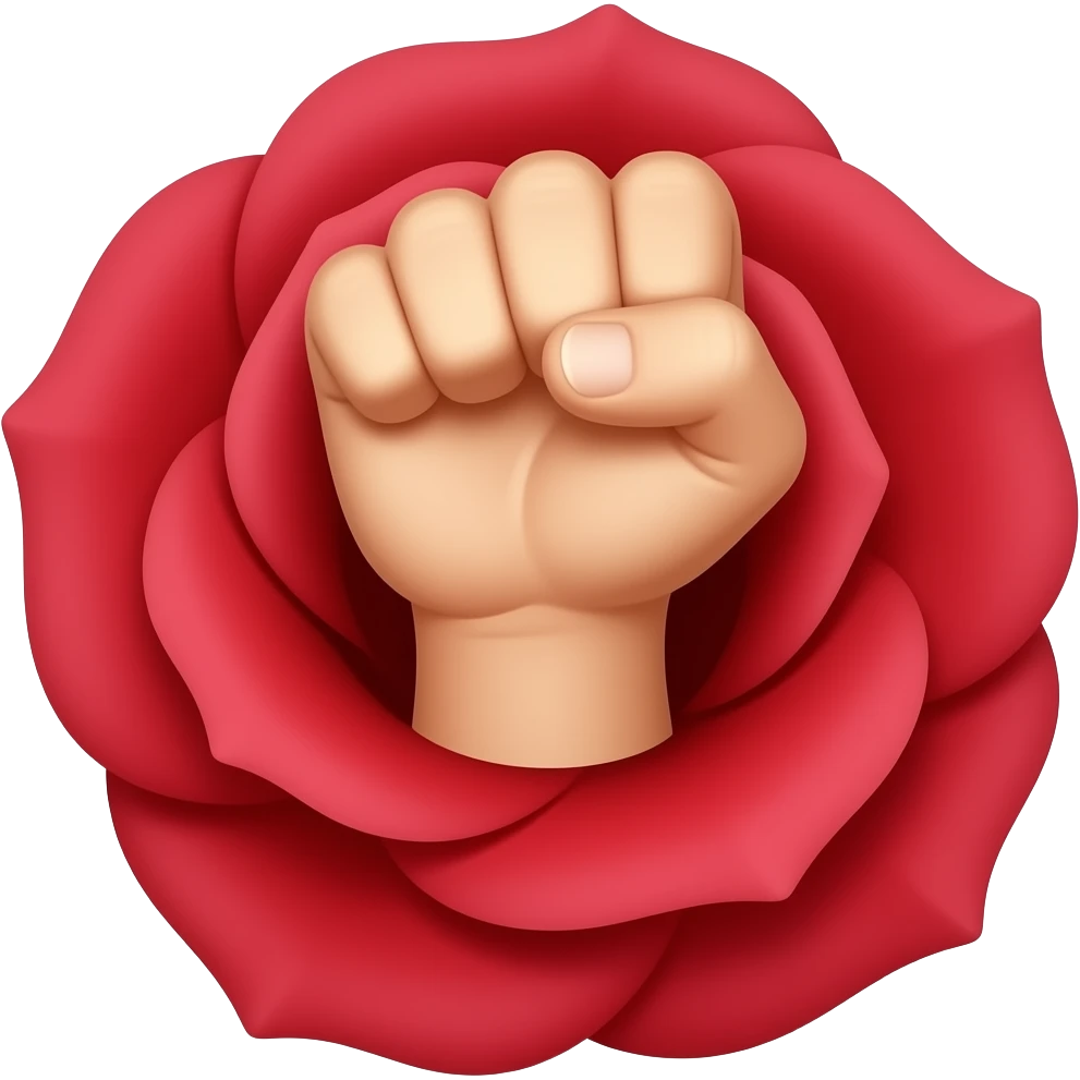 A fist rising out of a red rose blossom emoji