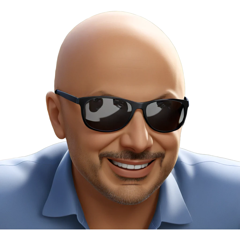 bald guy with sunglasses smiling emoji