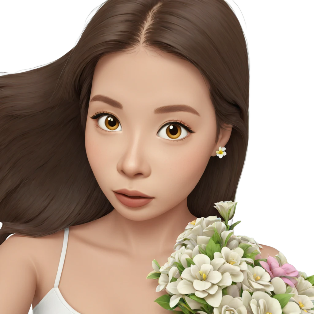 girl with brown hair and flowers emoji