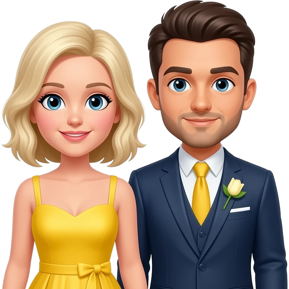 White blonde fiancé yellow dress brunette fiance with short facial hair proposal yellow dress emoji