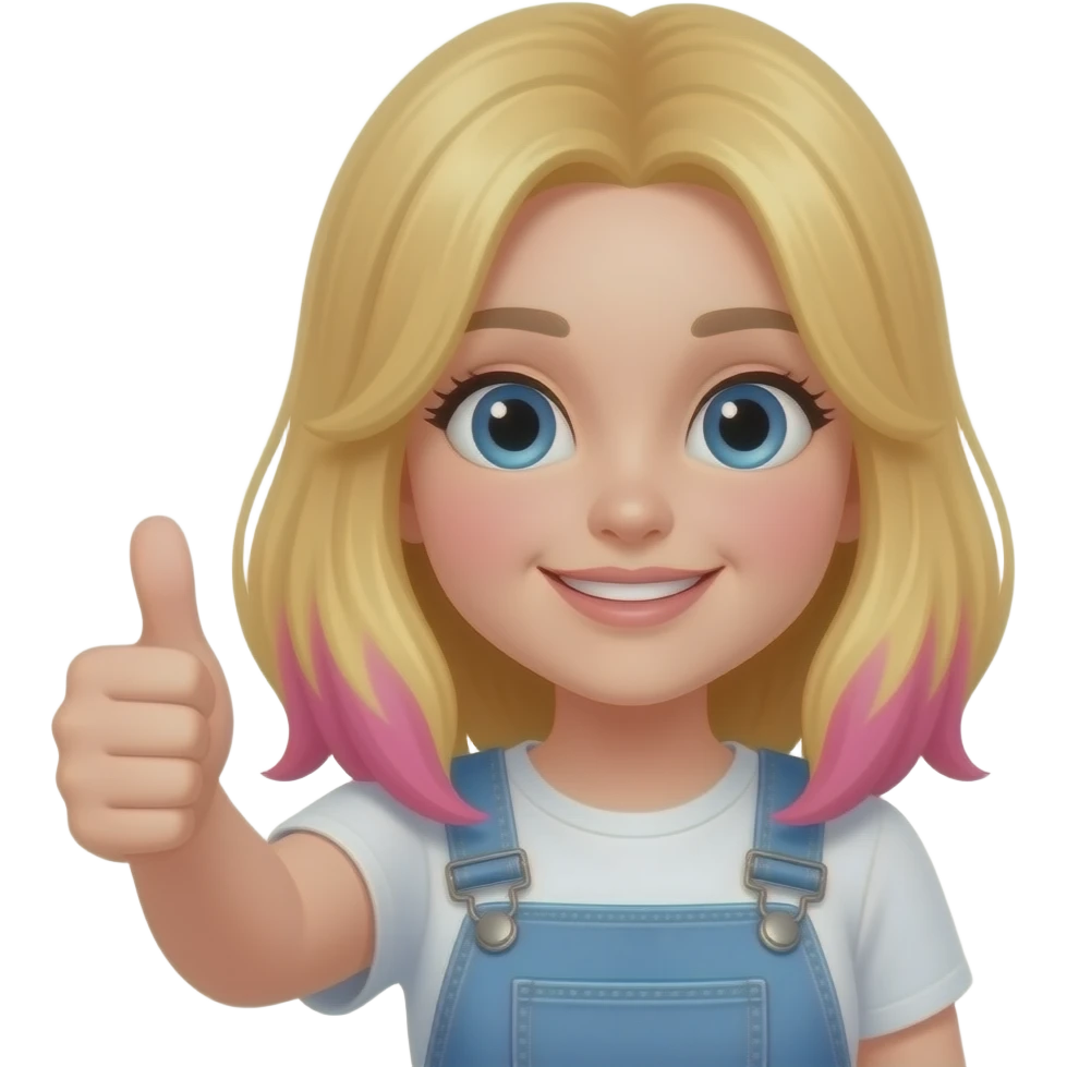 girl with blonde hair and pink highlights in the hair holding a thumb up. emoji