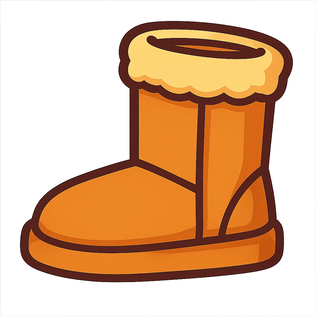 an UGG boot, cartoon style, soft and rounded, tan color emoji