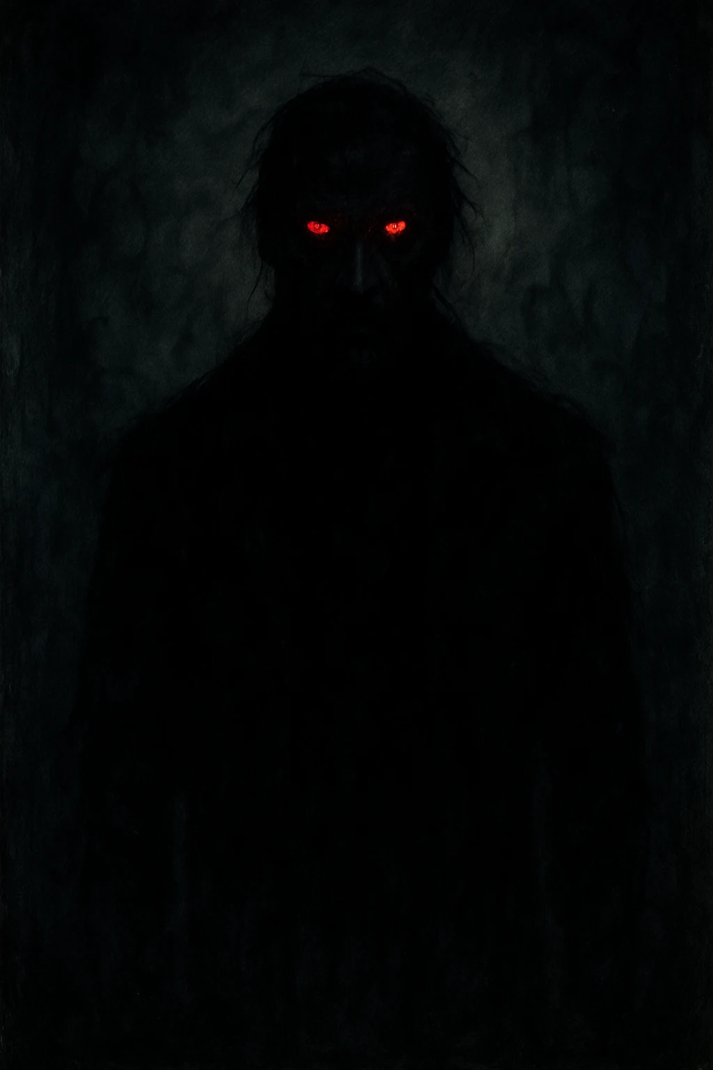 scary man, shadowy figure, glowing red eyes, horror illustration emoji