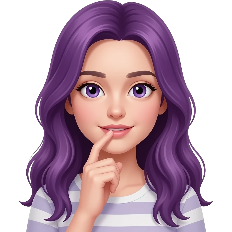 A YOUNG WOMAN WITH LONG PURPLE HAIR IS BITING HER FINGER emoji