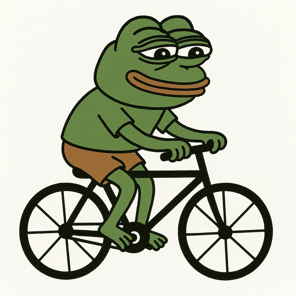 create a pepe riding bike, white background emoji