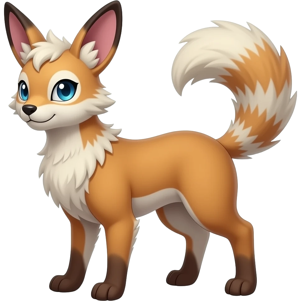 Sylveon-Leafeon-Umbreon-Furret-Buneary-Jackalope-fusion-hybrid-animal-creature with tufted ears, tufted tail emoji