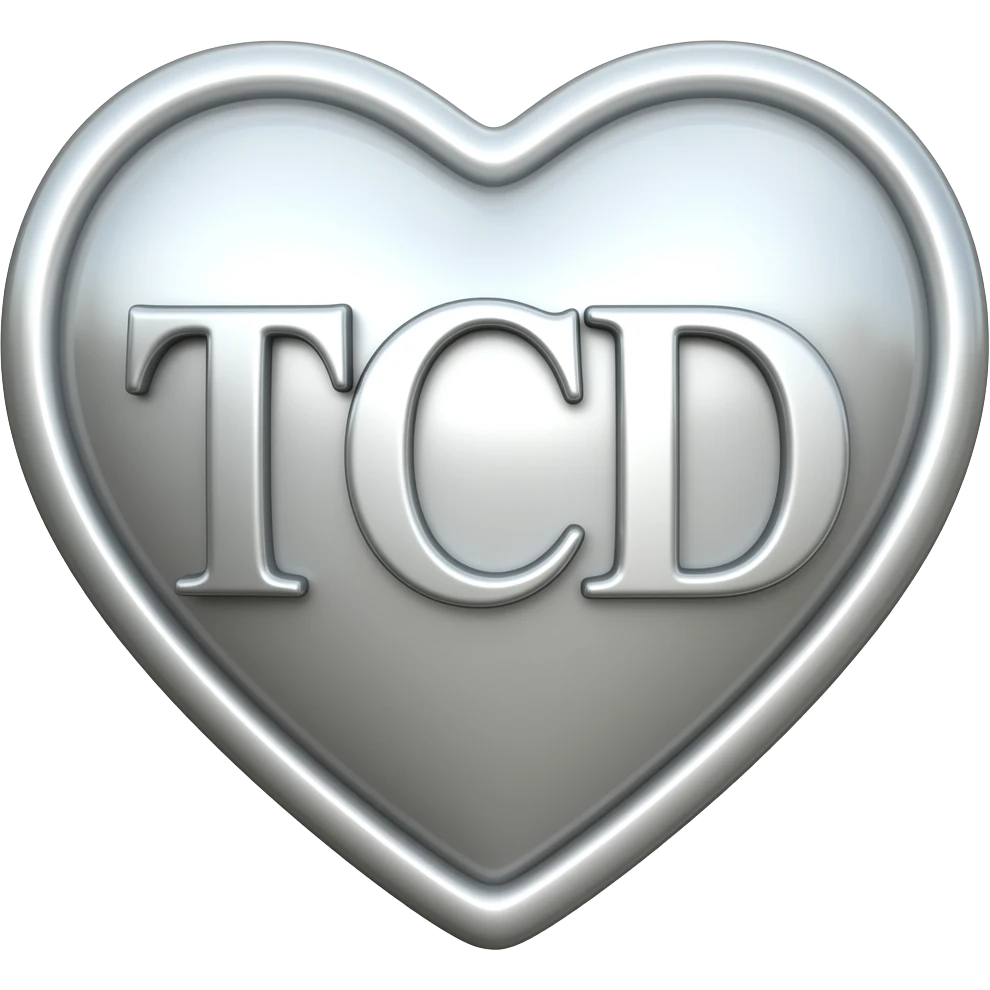 Серебряное Сердце с надписью TCD с орнаментом emoji