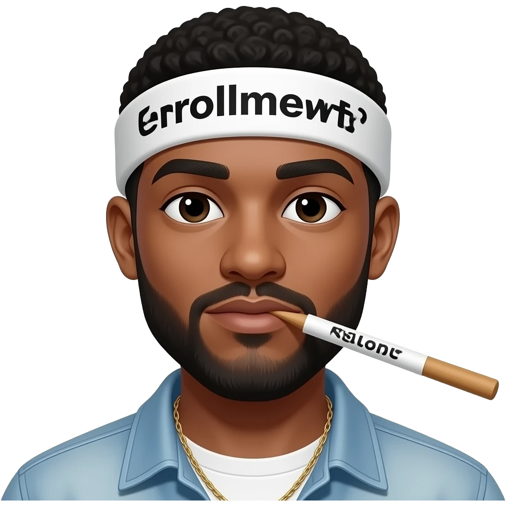 white rapper rolling a paper that says enrollments emoji
