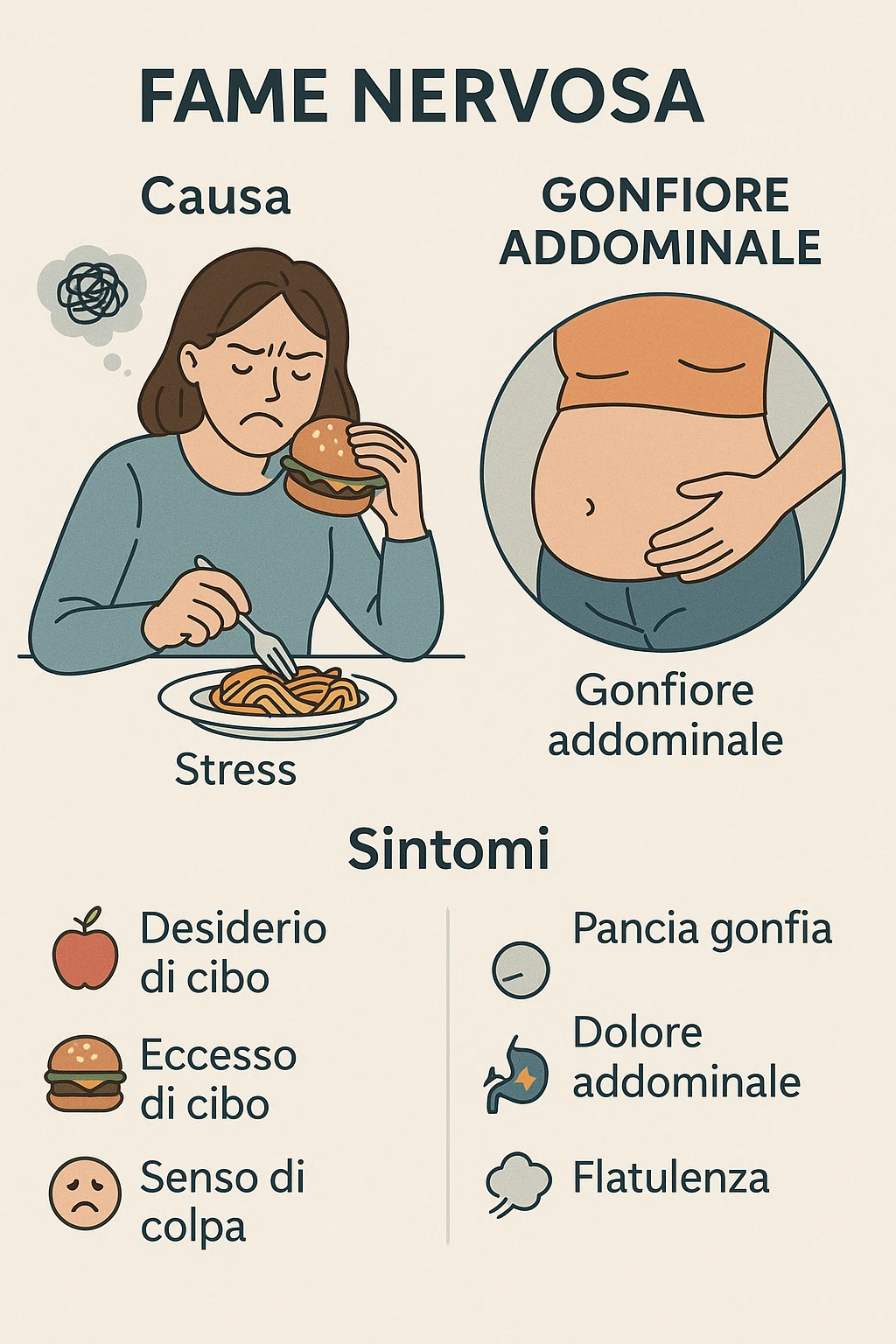 fame nervosa gonfiore addominale in italiano emoji