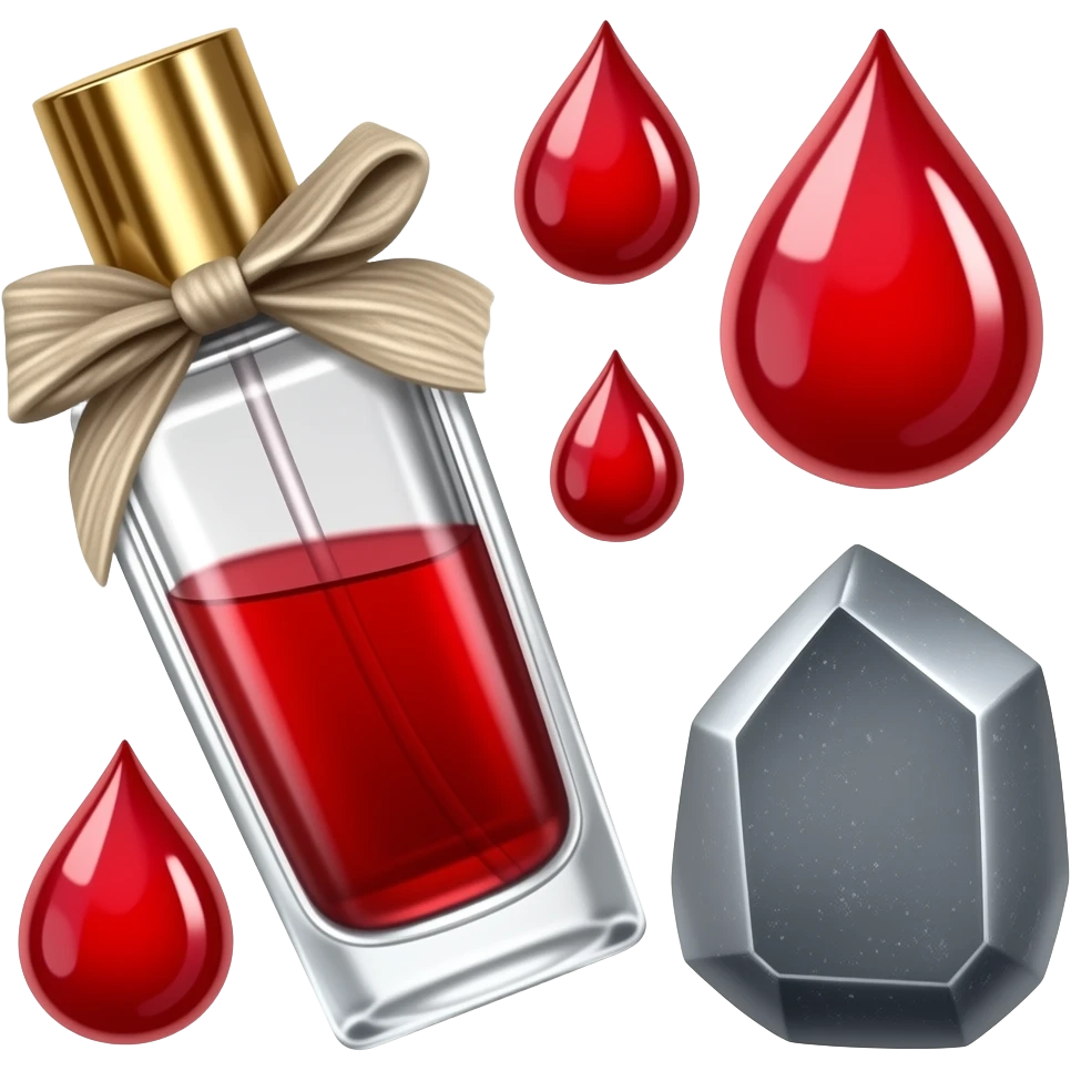 Blood perfume with Blood drops, Bloodstones, onyx stones, sanguine aesthetic, gorecore emoji