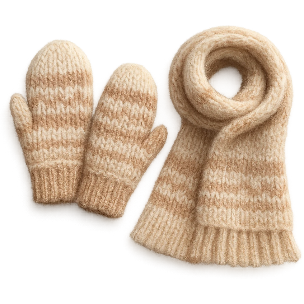 cozy woolen mittens and scarf, soft and fluffy emoji