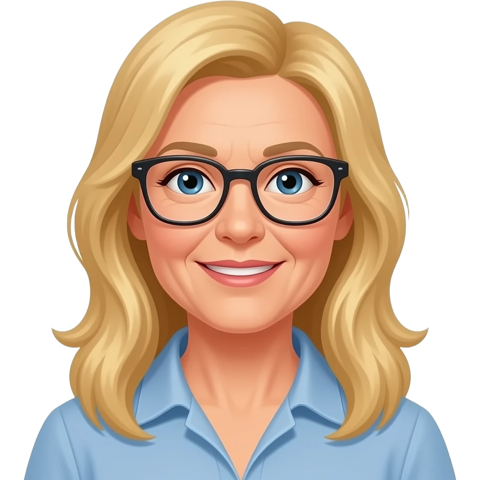 femme blonde cheveux longs caucasienne 55 ans avec lunettes emoji