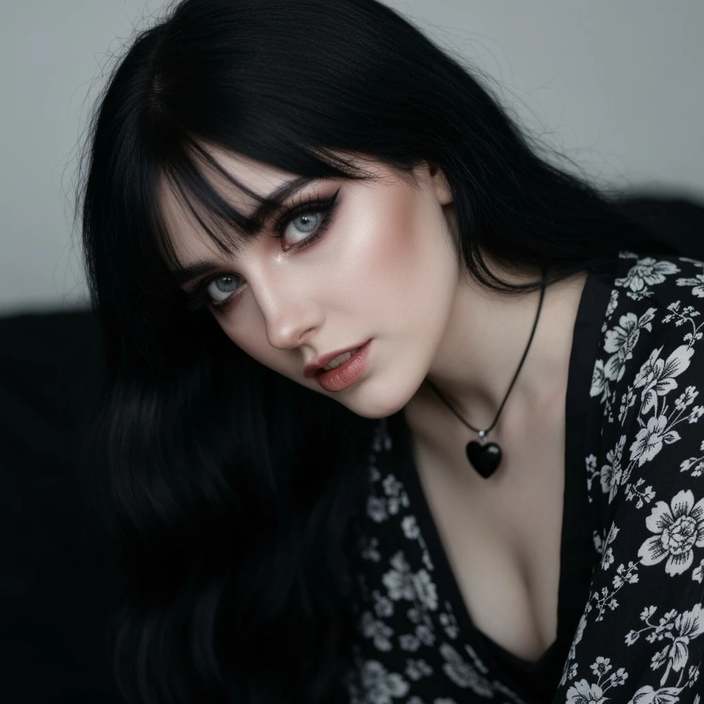 goth profile picture with a heart accent, cute, expressive, minimal, variation 3 emoji