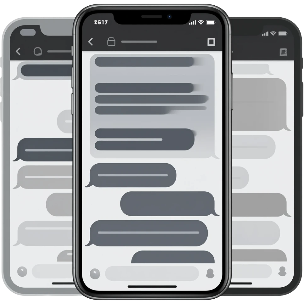 iphone device with messaging app open with dark grey and grey bubbles emoji
