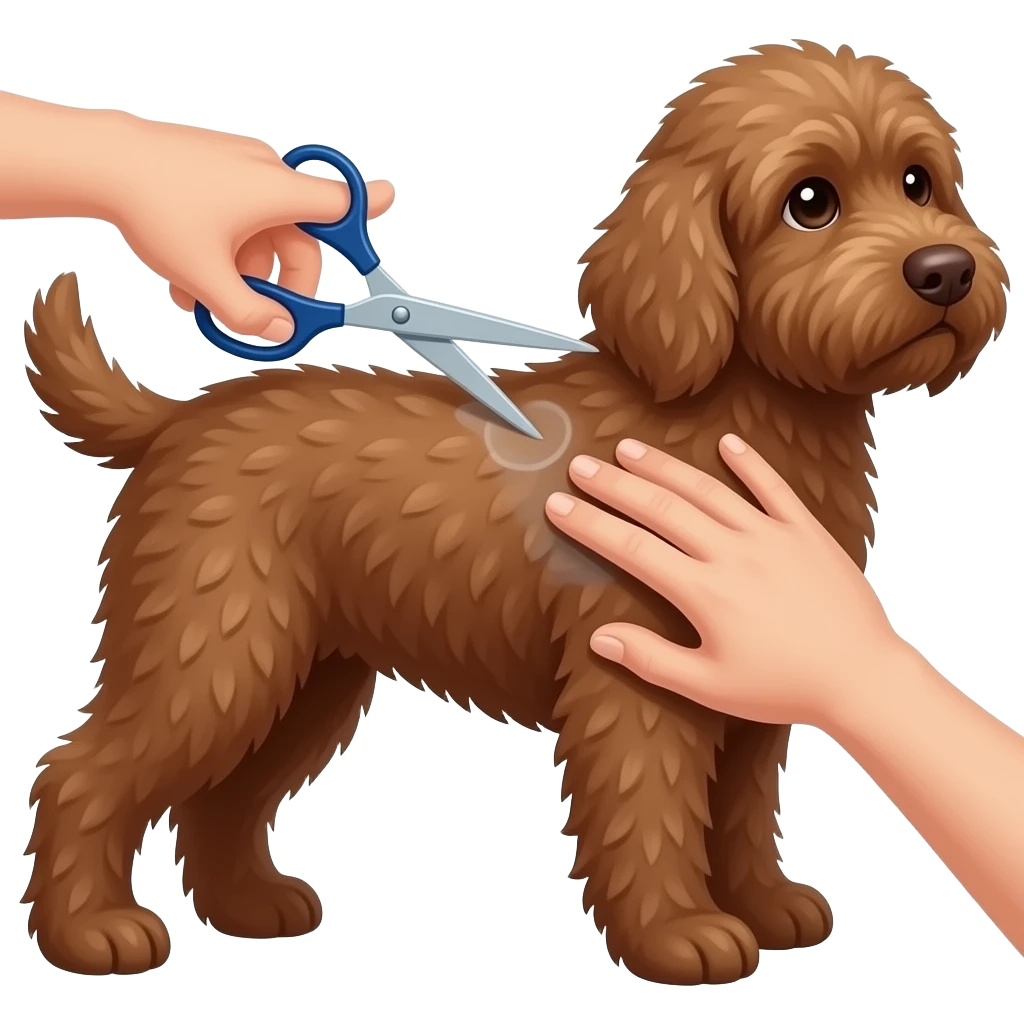 Сделай собаку породы лаготто раманойло ( она должна быть коричневая) и она должна быть на грумминге (давай изобразим груминг, как ножницы) emoji