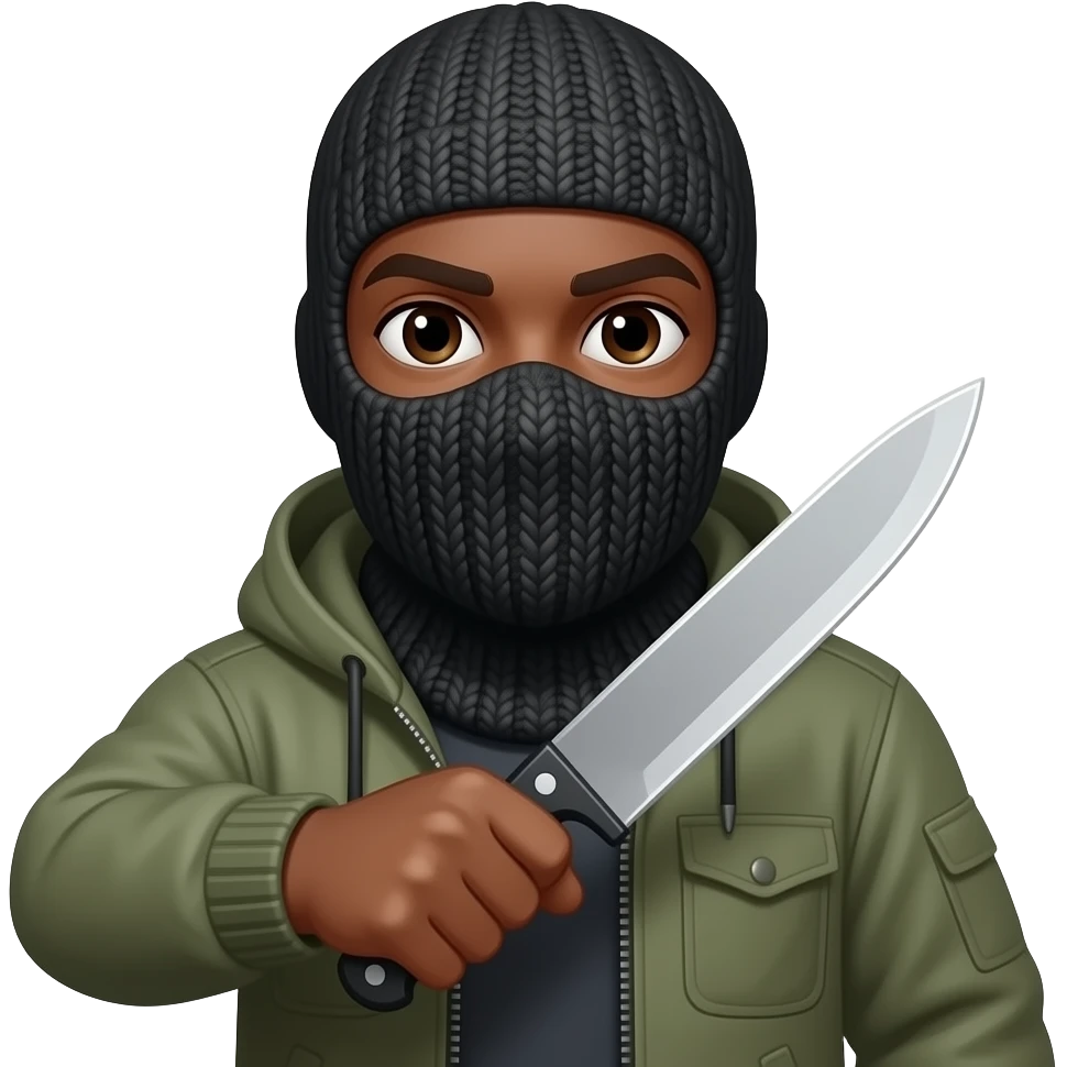 Brown Man wearing balaclava with knife emoji