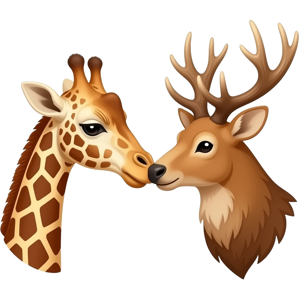 Einfacher Giraffenkopf und Elchkopf küssen sich emoji