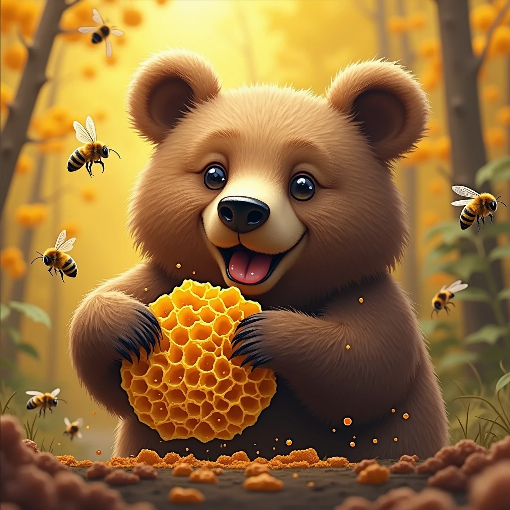 bear eating honeycomb with bees flying around emoji