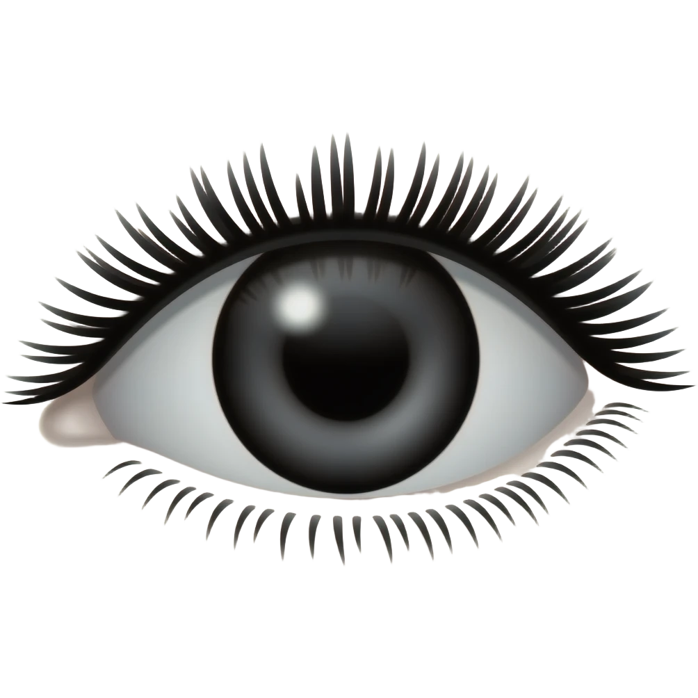 gothic eye, black, pupil replaced by a solid black, with eyelashes emoji