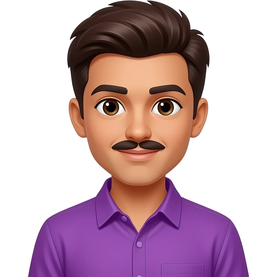 a boy in vibrant purple shirt with mehroon hairs and mustache without beared emoji