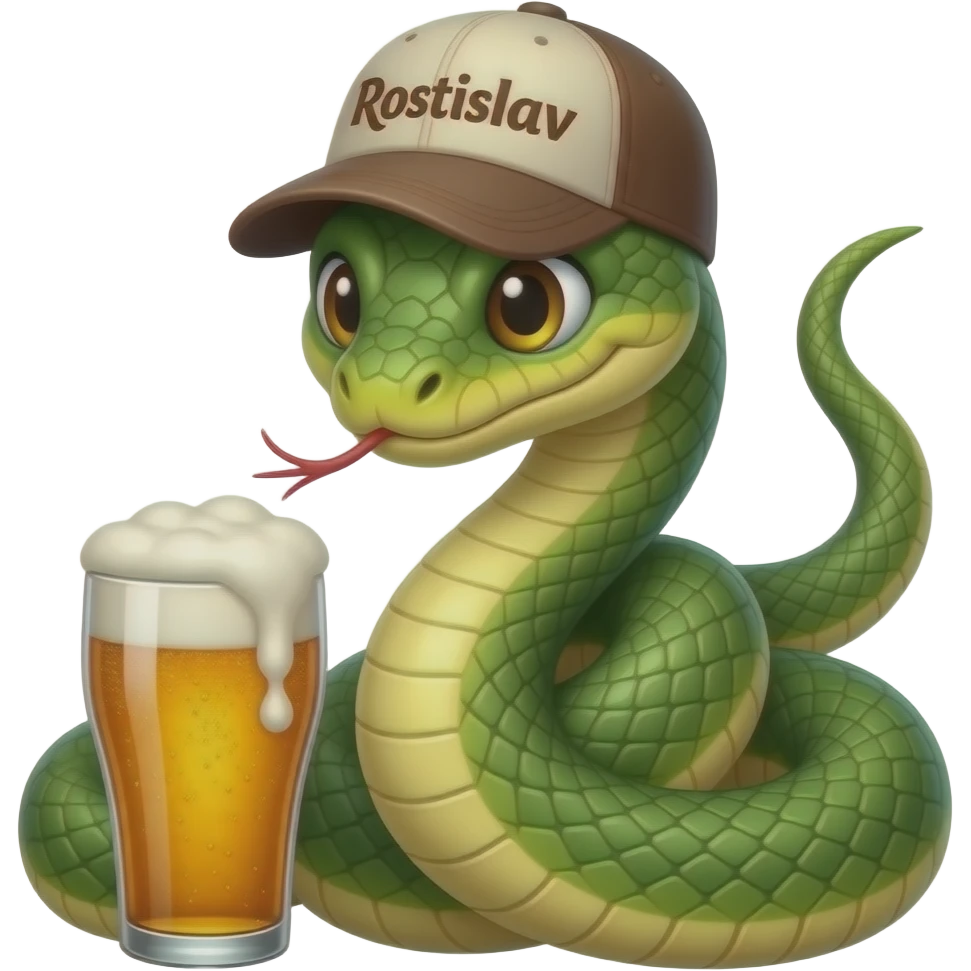 A snake in a cap with the inscription Rostislav is wrapped around a glass of beer. emoji