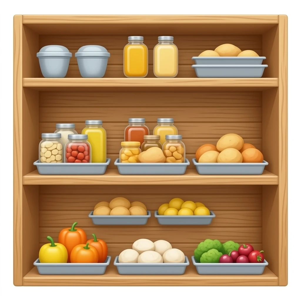 food pantry light wood shelves emoji