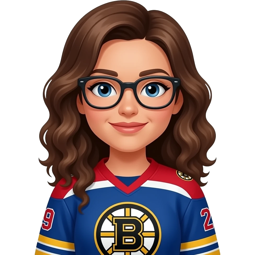 Female boston bruins with glasses and bangs curly hair emoji