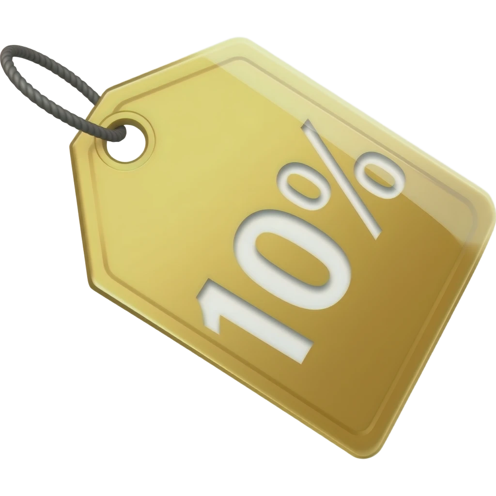 hazme una etiqueta de descuento que sea dorada y diga 10% emoji