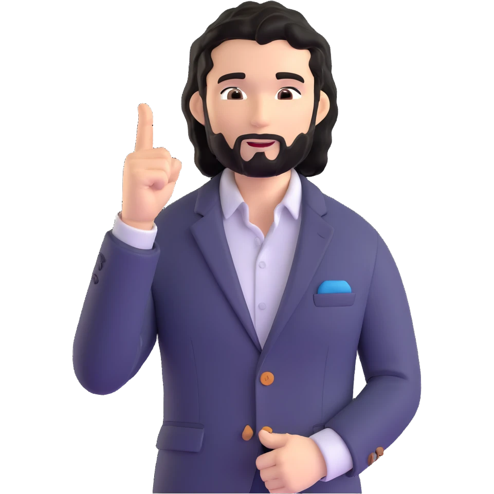 Professional portrait of a business strategist with black wavy hair, stubble, chiseled face, wearing blazer and button-up shirt, confident engaging expression, speaking pose, suitable for keynote speaker profile emoji