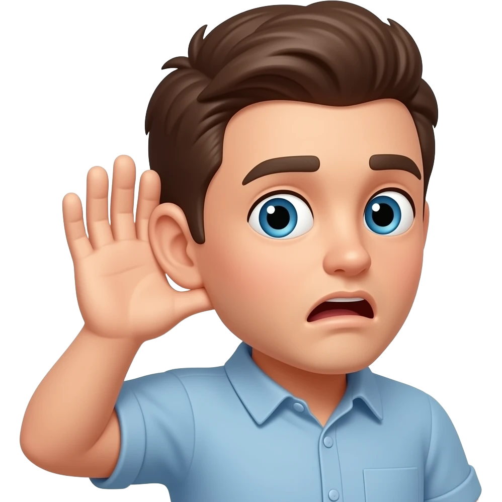 Une personne choquer qui a une grande oreille avec une main qui écoute emoji