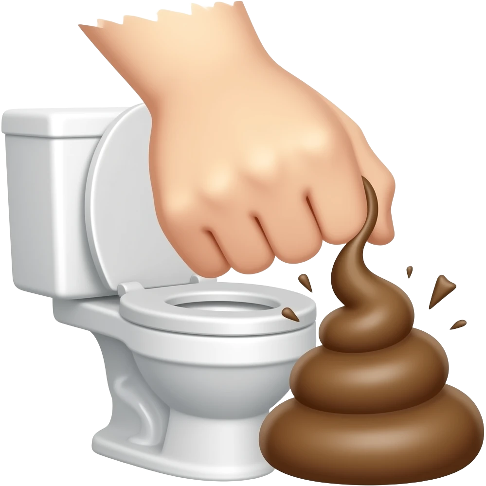 A toilet, taking a punch by a really strong poop emoji
